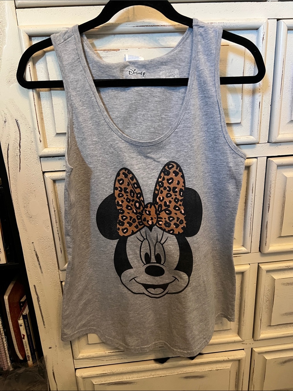 Disney Women's Gray Tank Top with Minnie Mouse and Leopard Bow